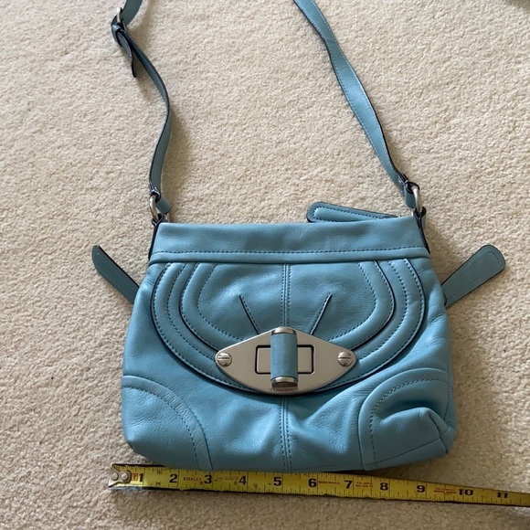 B Makovsky blue leather cross body bag with animal print lining great condition - Picture 4 of 6